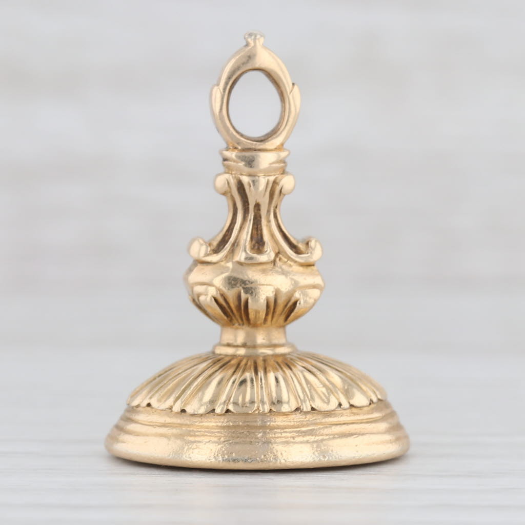 Light Gray Antique Carnelian Intaglio Fob Charm Pendant 14k Gold Je Ne Change Qu'en Mourant