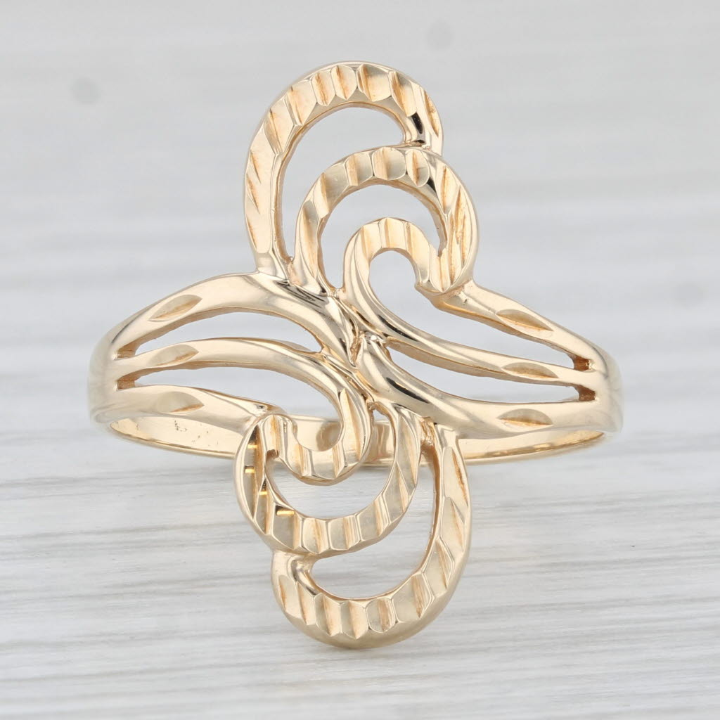 Light Gray Michael Anthony Ornate Bypass Ring 14k Yellow Gold Size 7 Statement