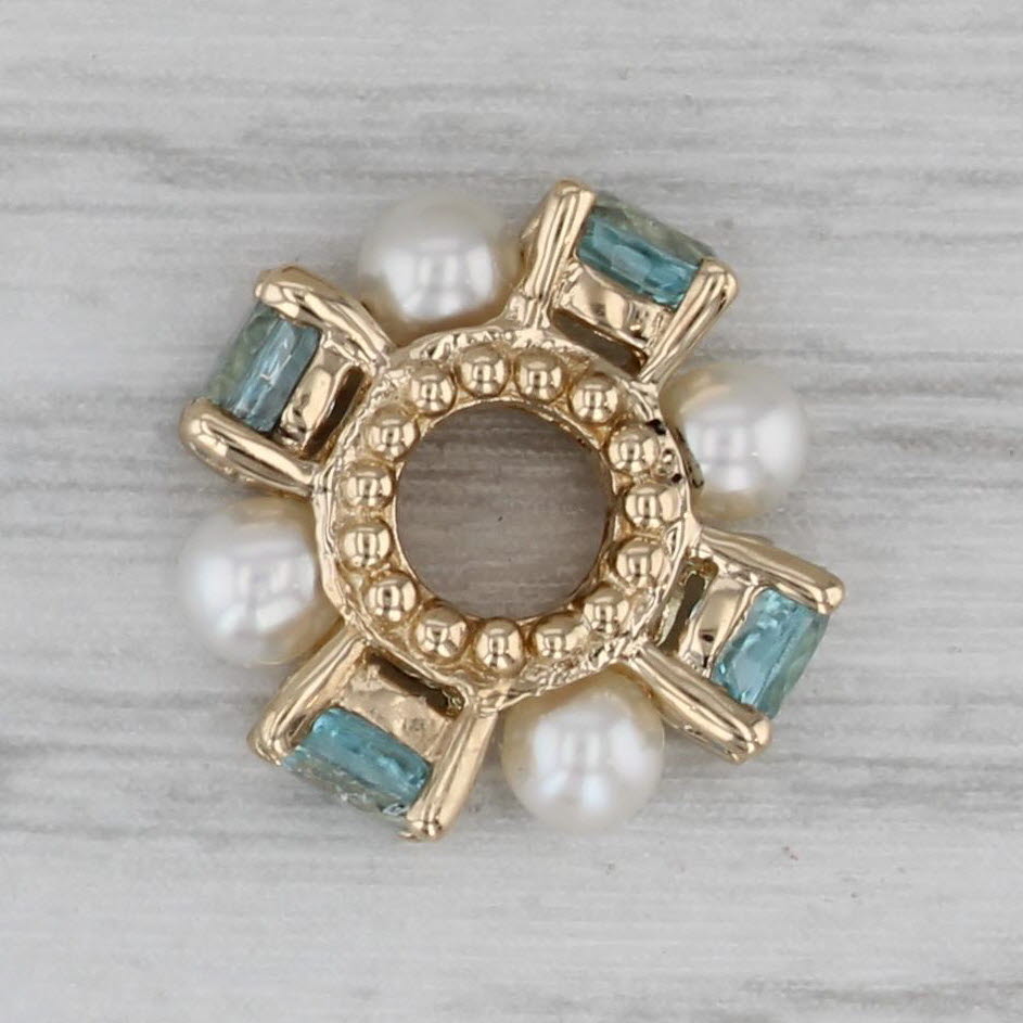 Gray Small Cultured Pearl 1.20ctw Blue Zircon Bead Spacer Charm 14k Gold Rondel