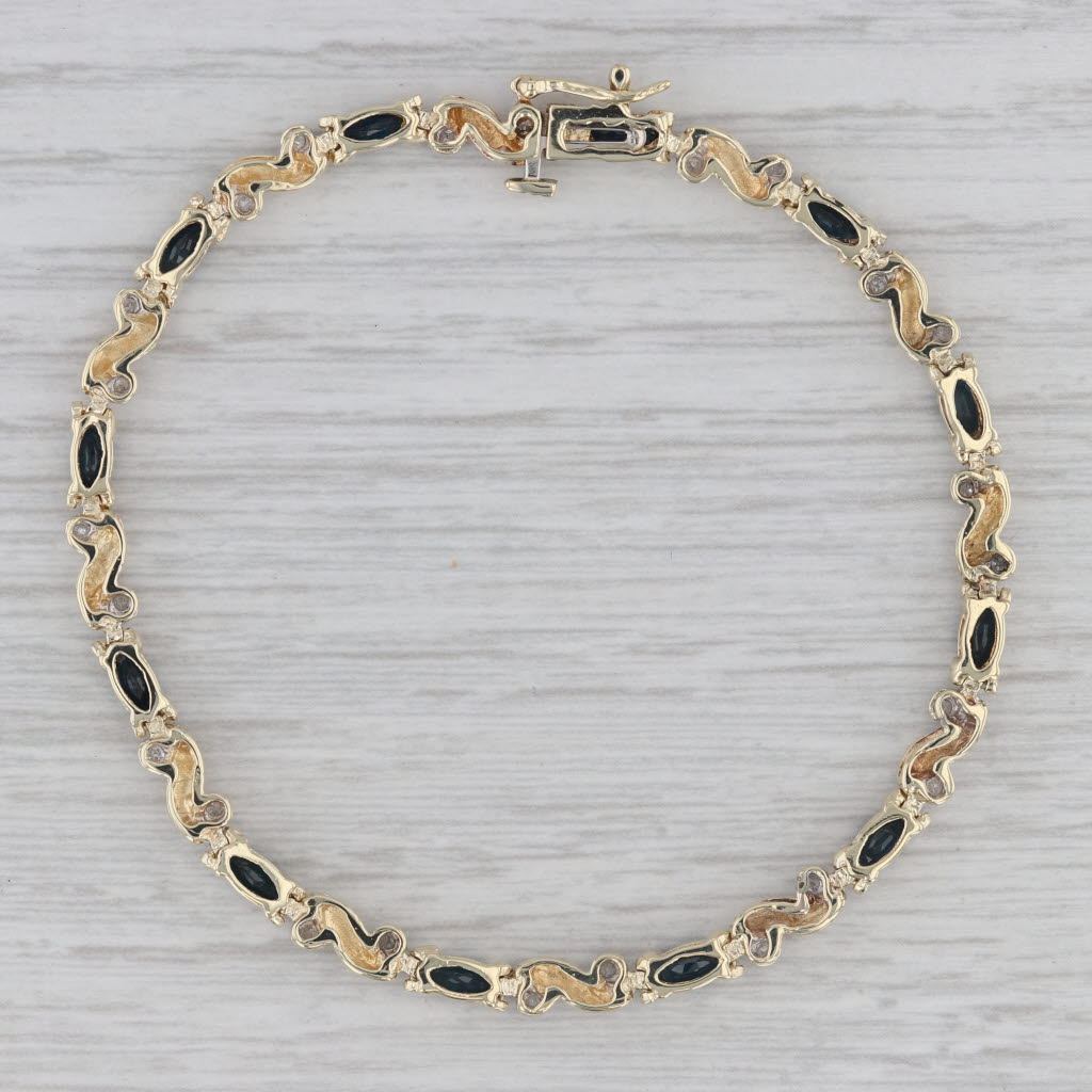 Gray Blue Sapphire Diamond Tennis Bracelet 10k Yellow Gold 7"