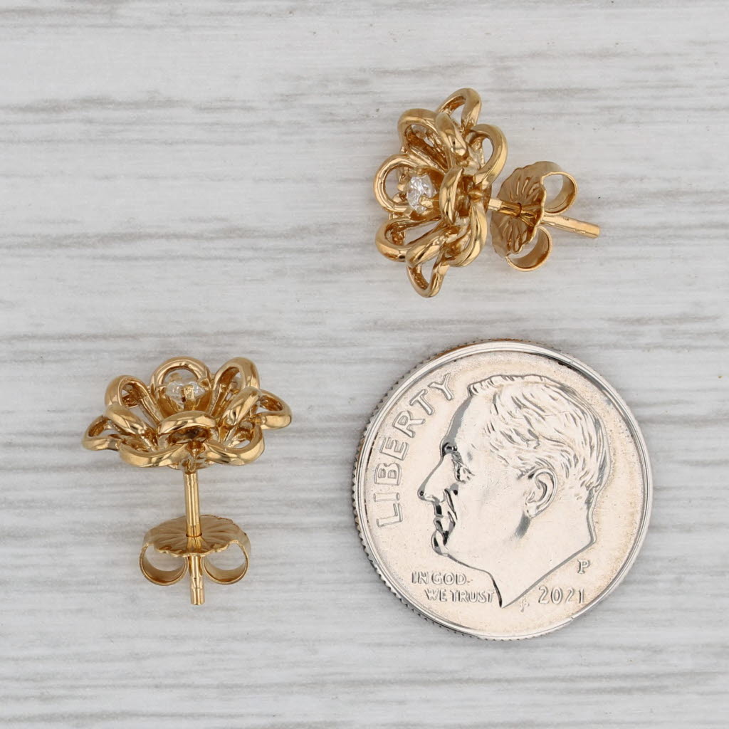 Gray Diamond Flower Stud Earrings 14k Yellow Gold Floral Studs