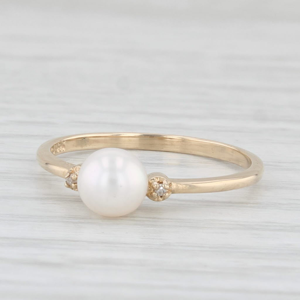 Light Gray Cultured Pearl Solitaire Ring 14k Yellow Gold Size 6 Diamond Accents