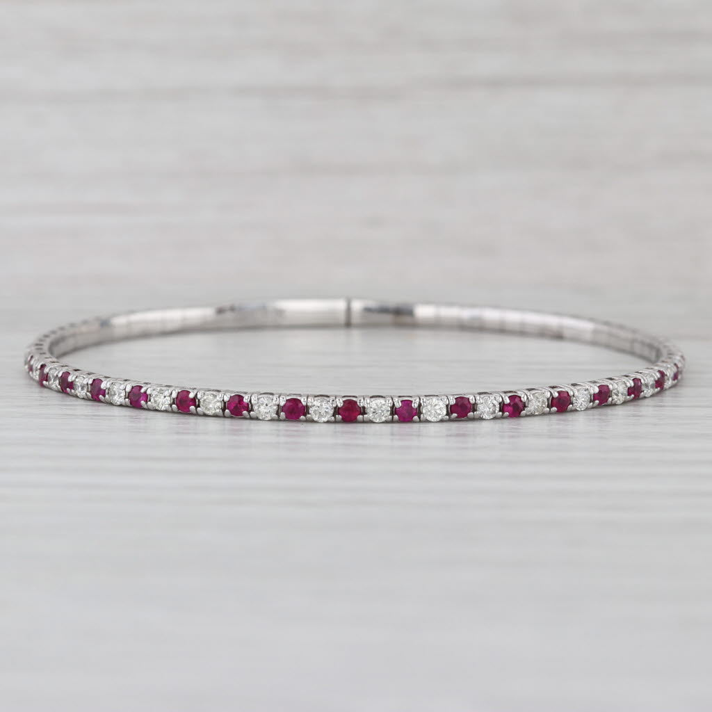 1.25ctw Diamond Ruby Flexible Bangle Tennis Bracelet 14k White Gold 6.75"