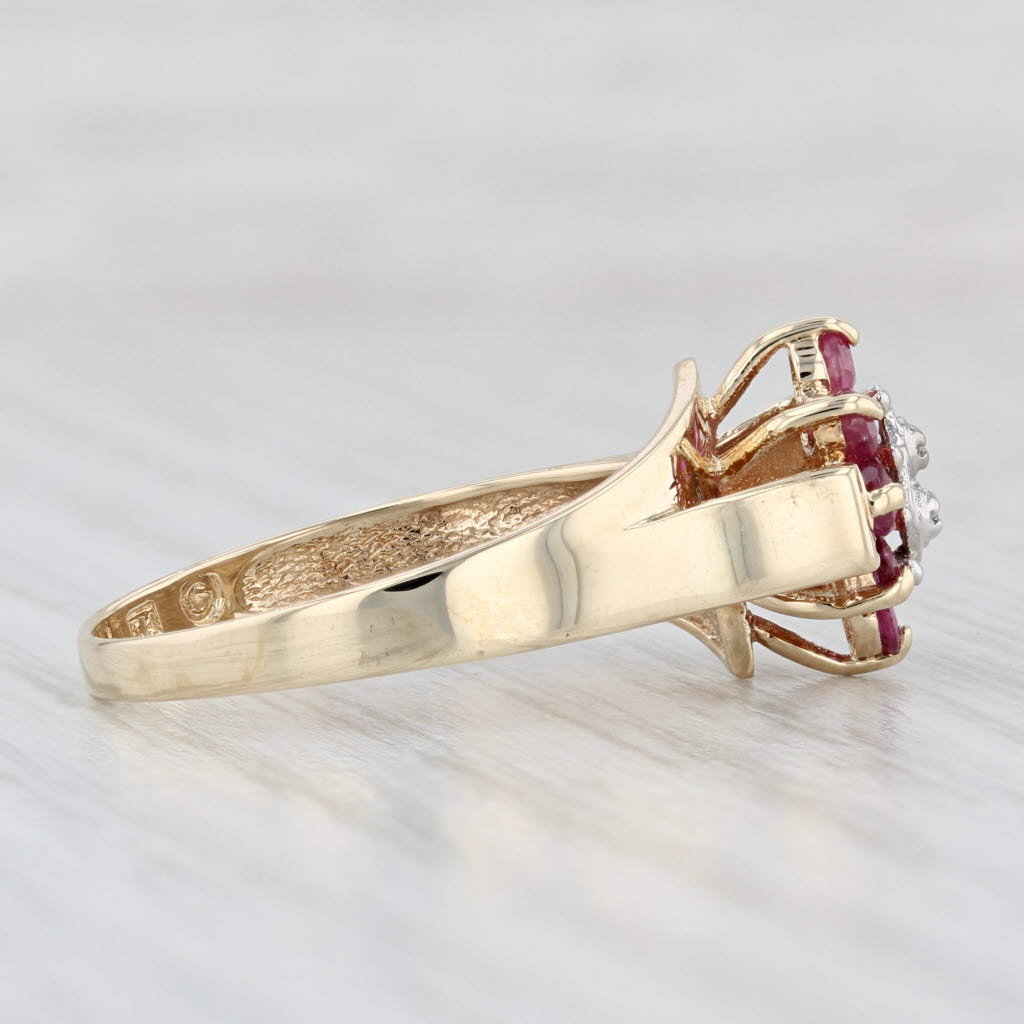 Light Gray 0.55ctw Ruby Ring 10k Yellow Gold Size 8.5 Diamond Accents Bypass Cathedral