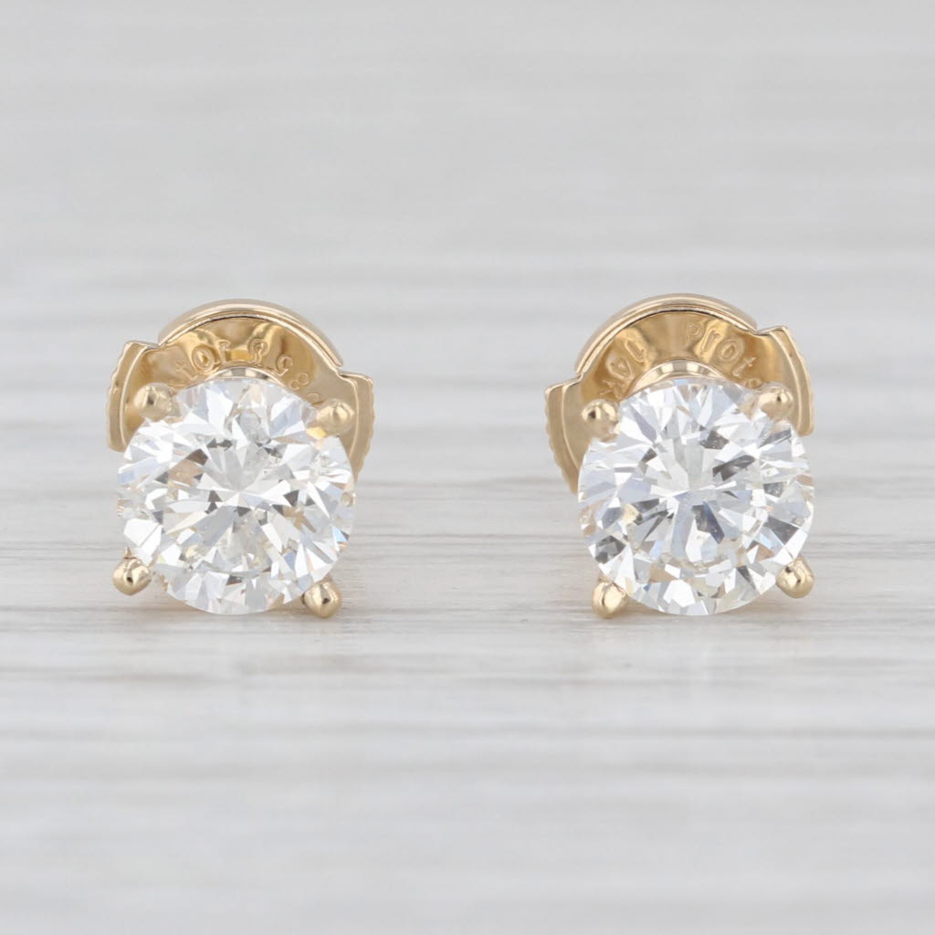 2ctw GIA Round Solitaire Classic Diamond Stud Earrings 14k Yellow Gold Studs H
