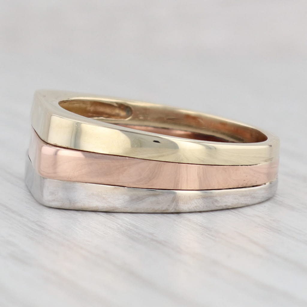 Light Gray Tri-toned 3 Stacked Rings 14k Yellow Rose White Gold Size 9