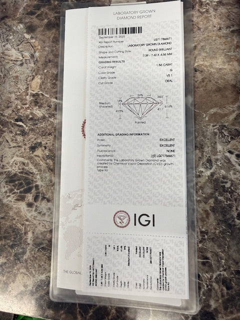 IGI 3.10ctw Round G VS1 Lab Grown Diamond Stud Earrings 14k Gold Secure Backs