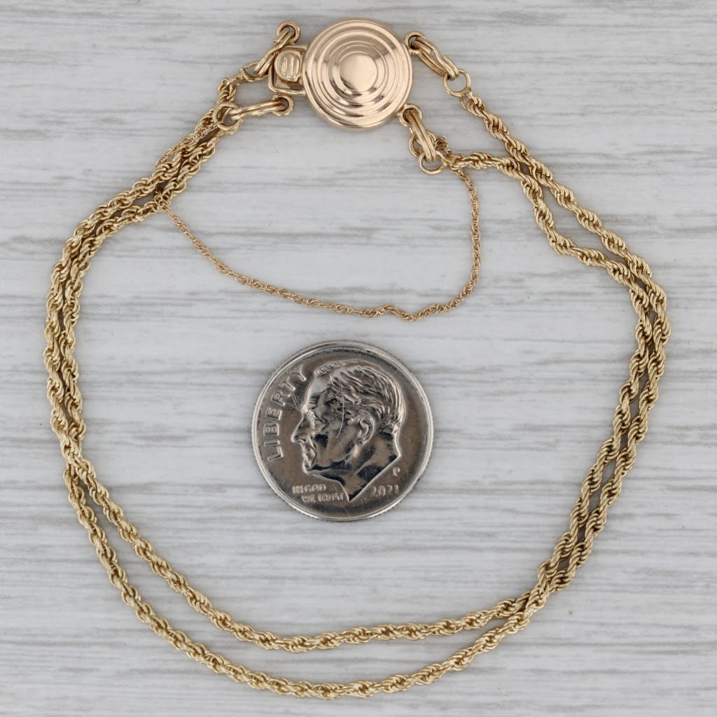 Gray 7" Slide Charm Bracelet 14k Yellow Gold Double Rope Chain Vintage