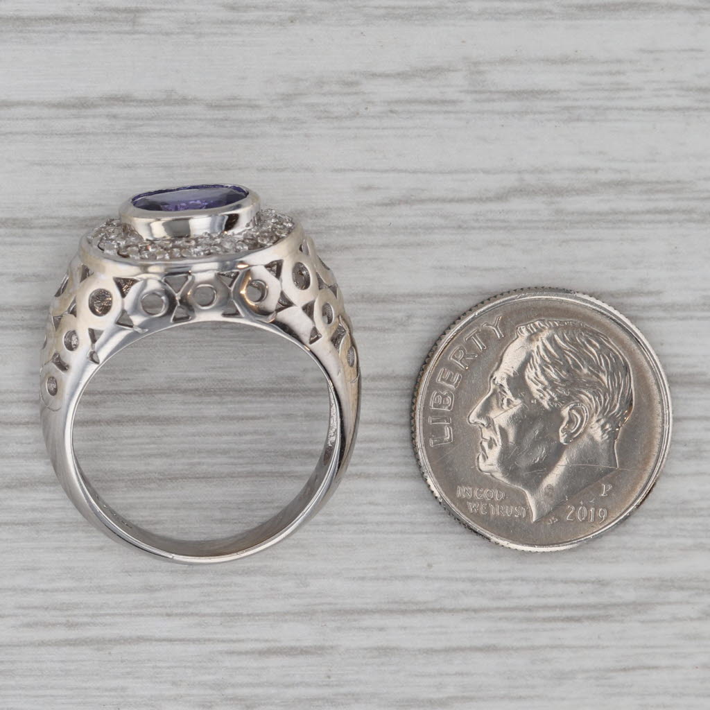 Dark Gray 1.64ctw Tanzanite Diamond Halo Ring 18k White Gold Size 6.75