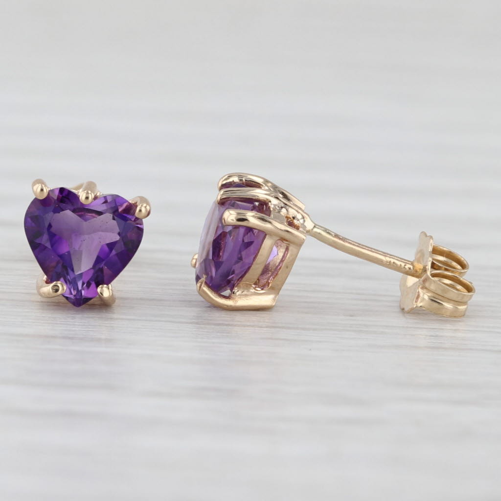 1.50ctw Amethyst Heart Stud Earrings 14k Yellow Gold Pierced Studs