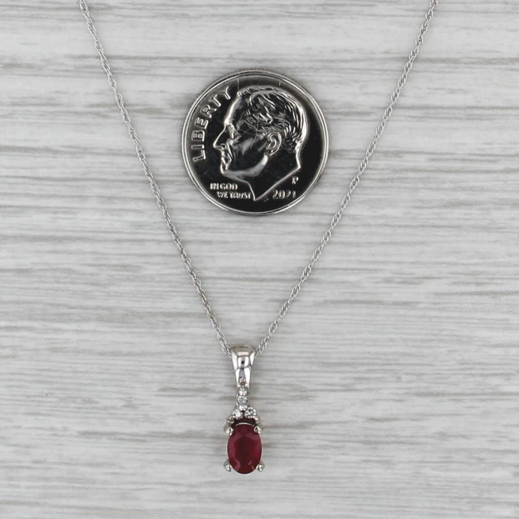 0.58ctw Ruby Diamond Pendant Necklace 14k White Gold 18" Rope Chain
