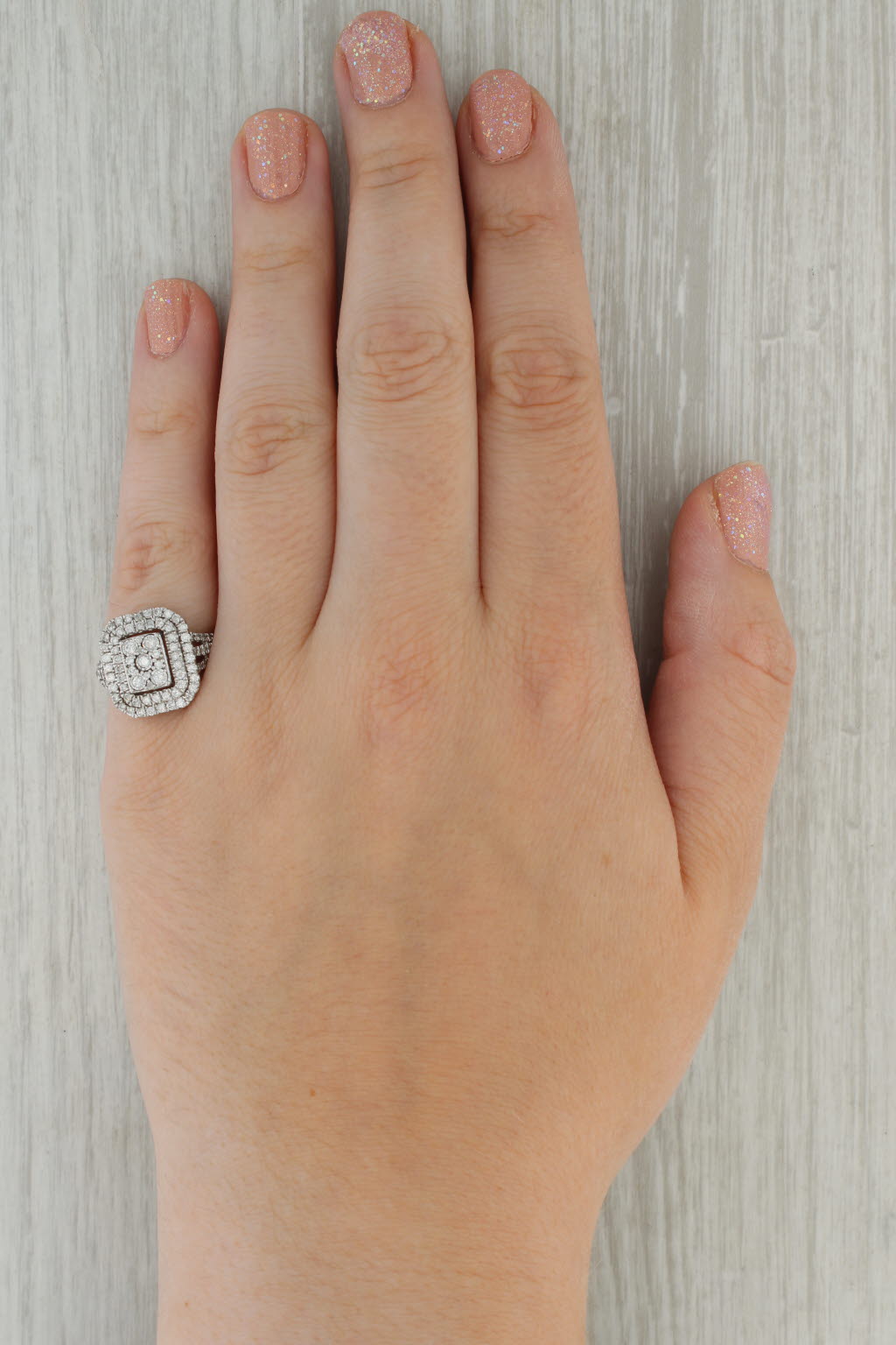 Rosy Brown 0.85ctw Diamond Cluster Halo Engagement Ring 10k White Gold Size 6