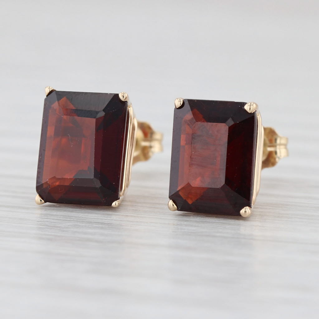 4.90ctw Emerald Cut Garnet Stud Earrings 14k Yellow Gold Solitaire Studs