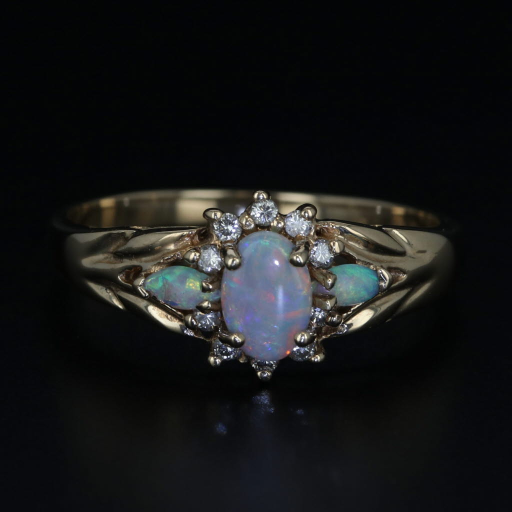 Black Oval Opal Diamond Ring 10k Yellow Gold Size 8