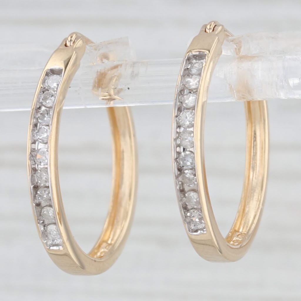 Light Gray 0.25ctw Diamond Hoop Earrings 10k Yellow Gold Snap Top Round Hoops