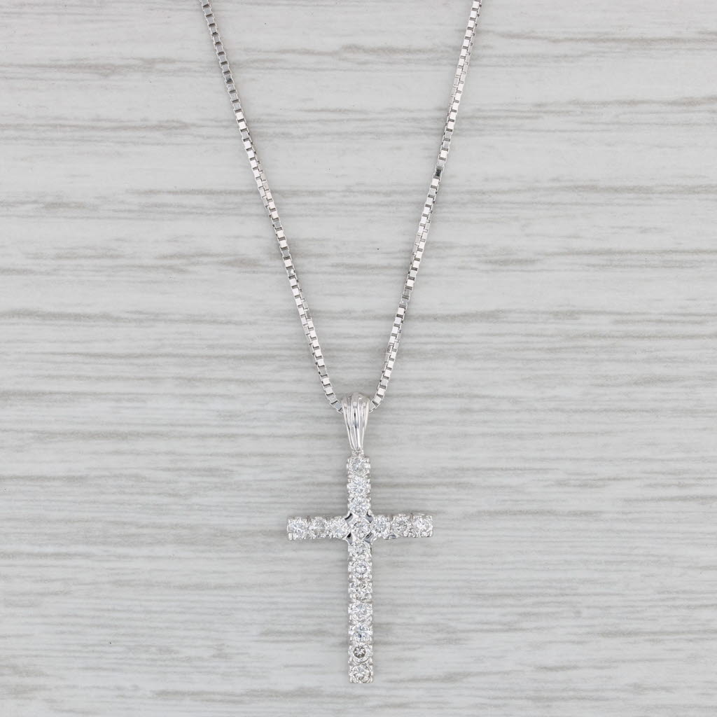 Gray 0.35ctw Diamond Cross Pendant Necklace 14k White Gold 18" Box Chain