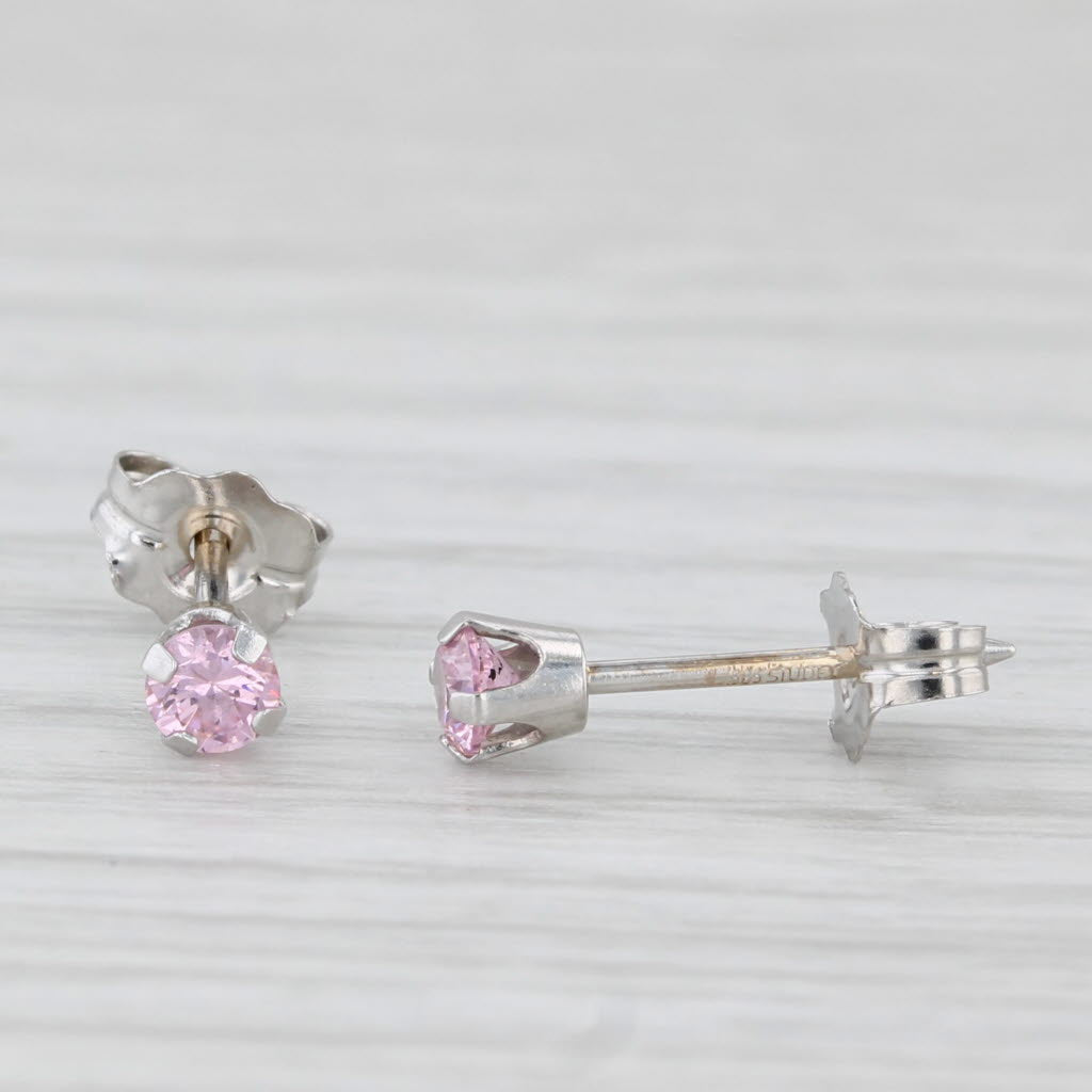 Light Gray 0.20ctw Pink Ice Cubic Zirconia Stud Earrings 14k White Gold Round Solitaires