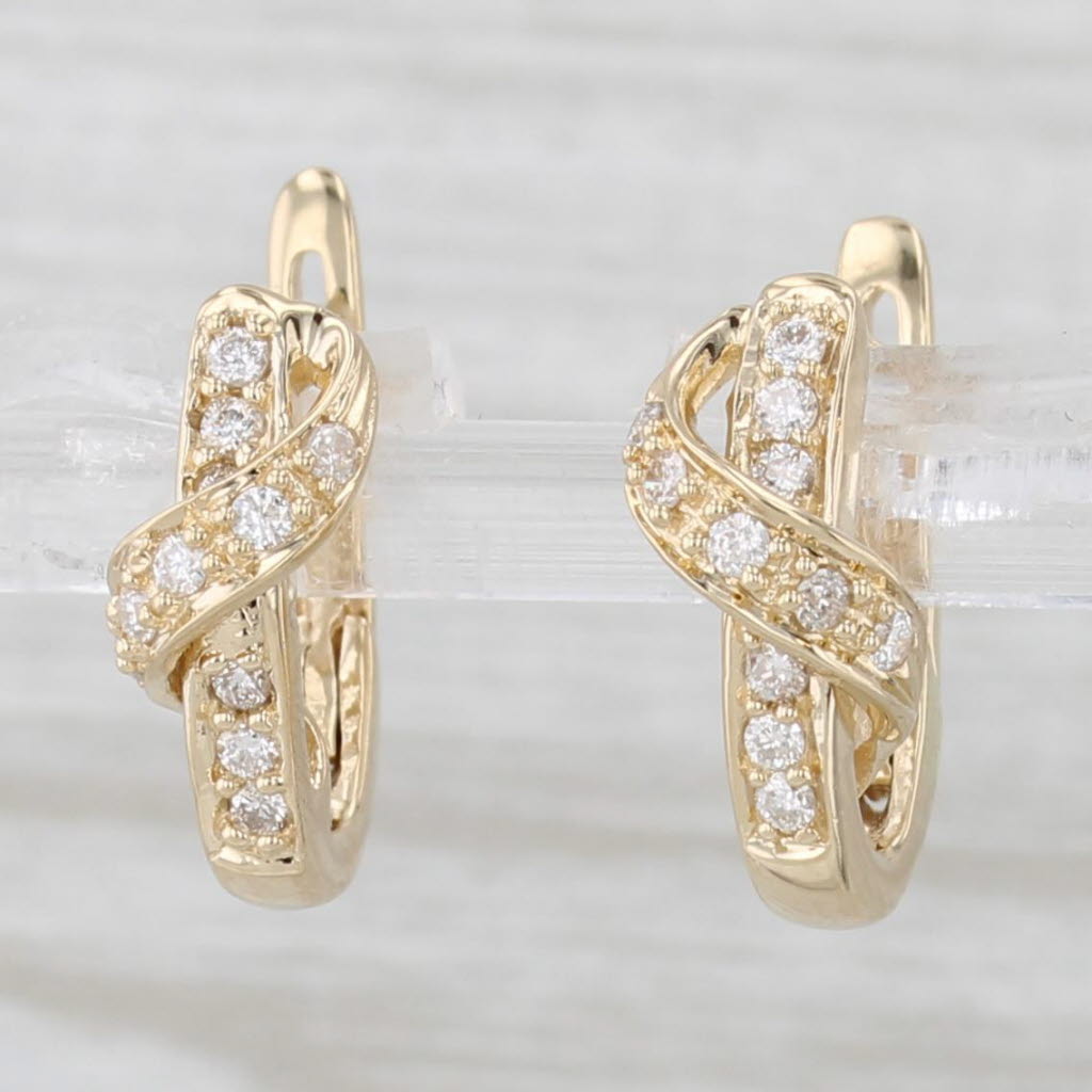 Light Gray 0.20ctw Diamond Overlay Hoop Earrings 14k Yellow Gold Snap Top Hoops