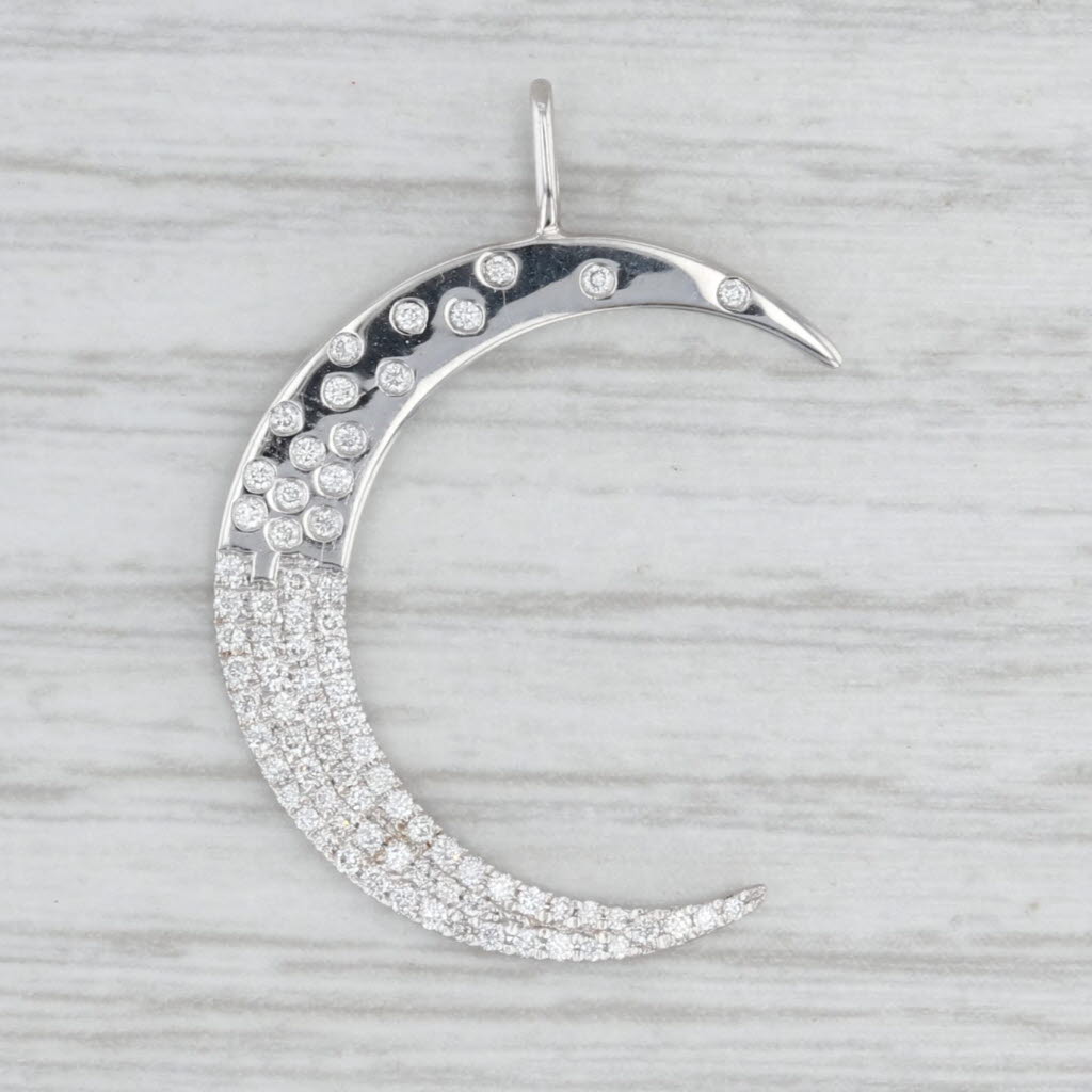 0.23ctw Diamond Encrusted Crescent Moon Pendant 18k White Gold