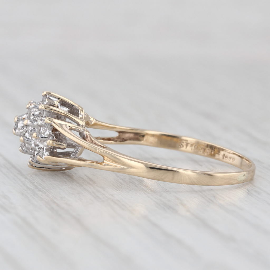 0.24ctw Diamond Flower Cluster Halo Ring 10k Yellow Gold Size 7.25 Engagement
