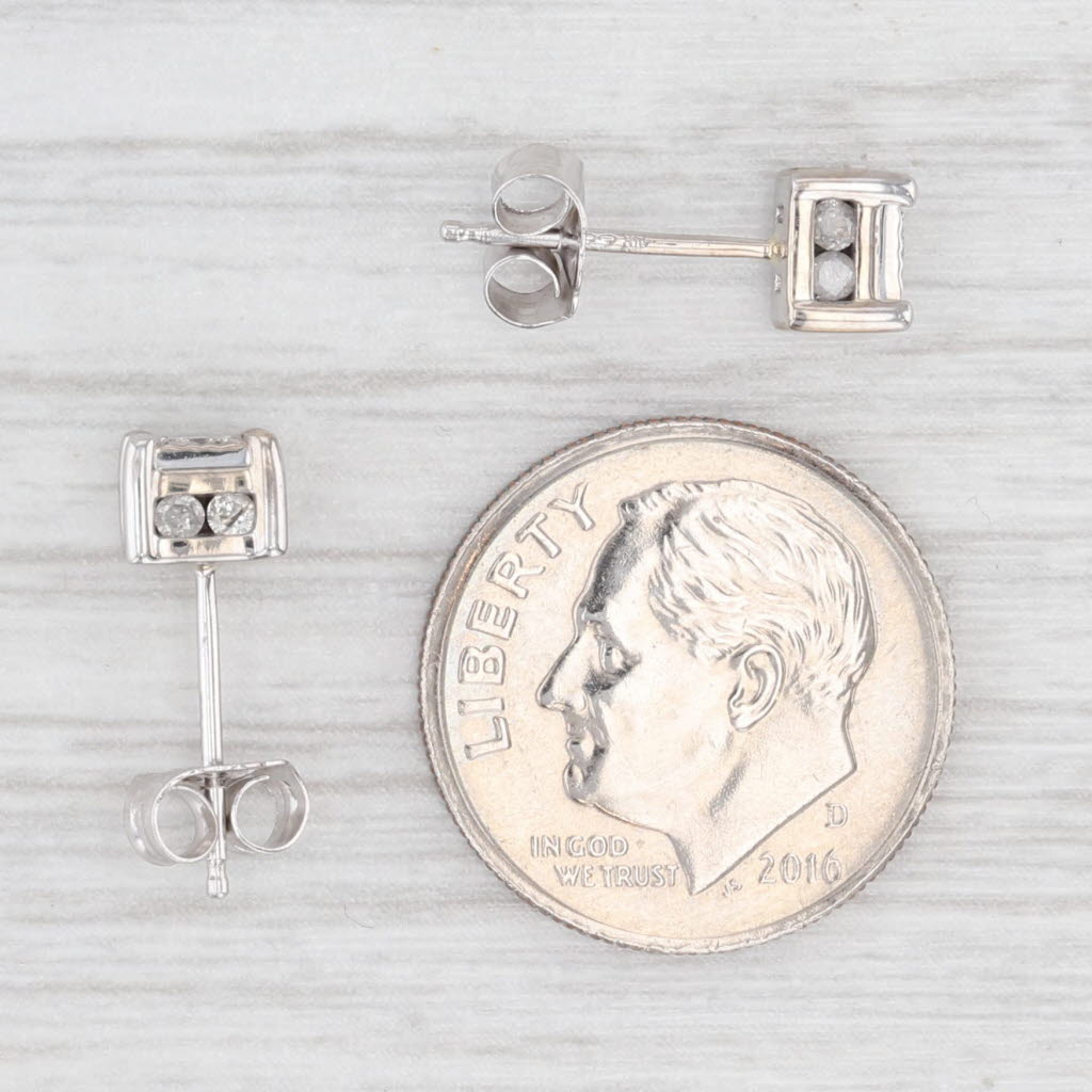 Light Gray 0.16ctw Princess Diamond Stud Earrings 14k White Gold Solitaire Studs