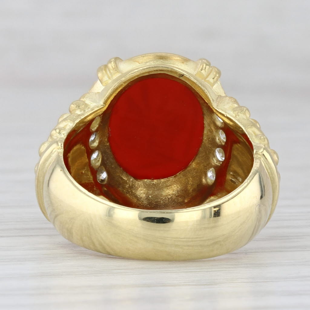Light Gray Judith Ripka Diamond Sardonyx Chalcedony Intaglio Ring 18k Yellow Gold Size 6