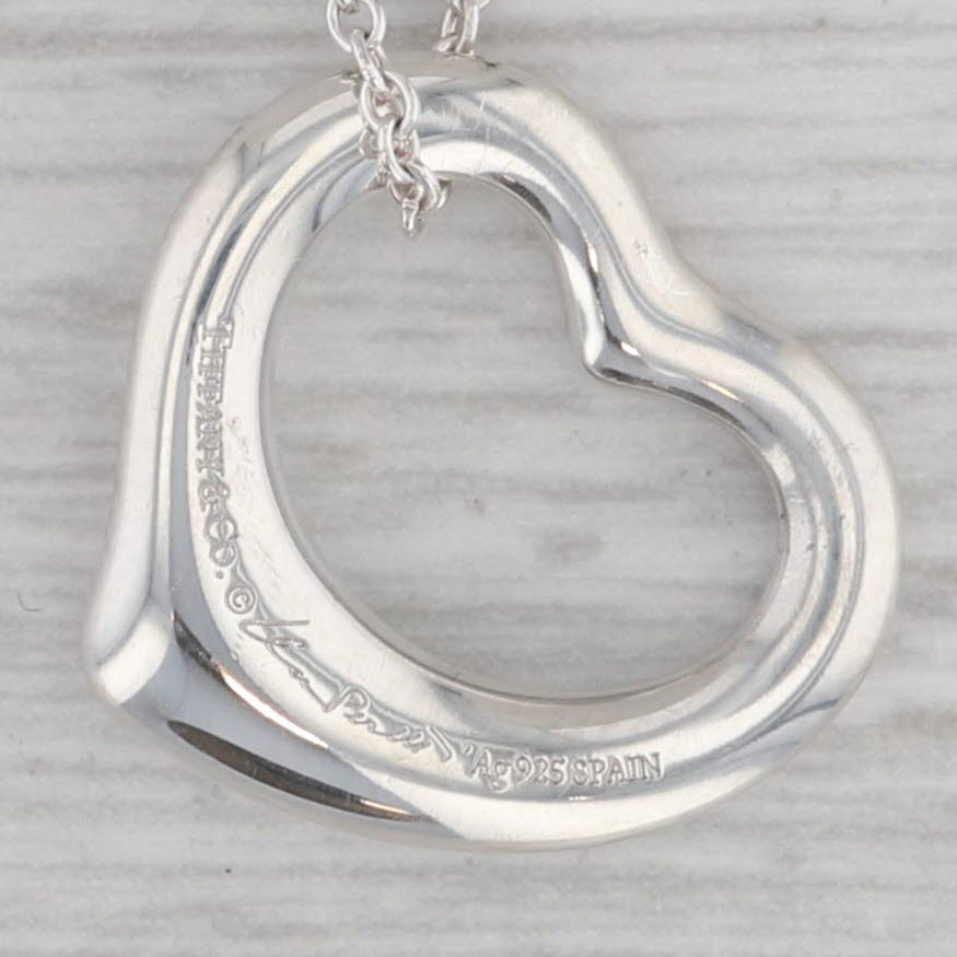 Gray Tiffany & Co. Elsa Peretti Sterling Silver Open Heart Pendant Necklace 18" w/Box