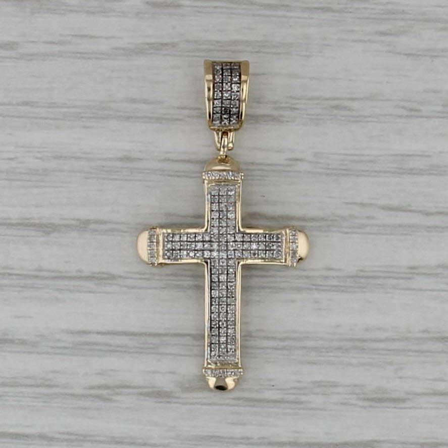 0.12ctw Pave Diamond Cross Pendant 10k Yellow White Gold Religious Jewelry