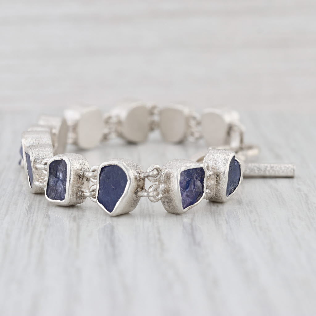 Rough Cut Purple Iolite Chain Bracelet Sterling Silver 6.5" 7" 7.5" Toggle Clasp
