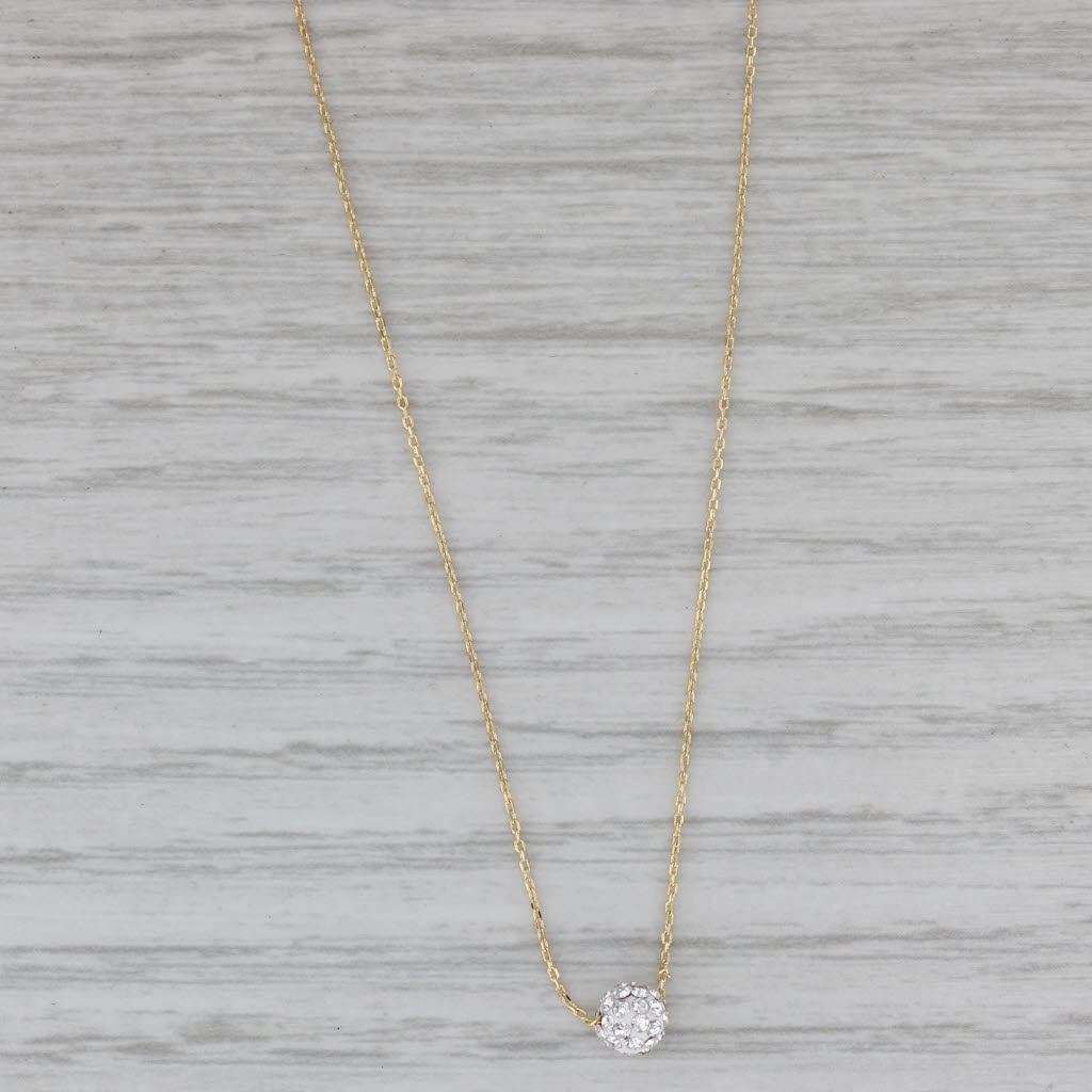 Gray New Glass Bead Pendant Necklace 14k Yellow Gold 18" Cable Chain
