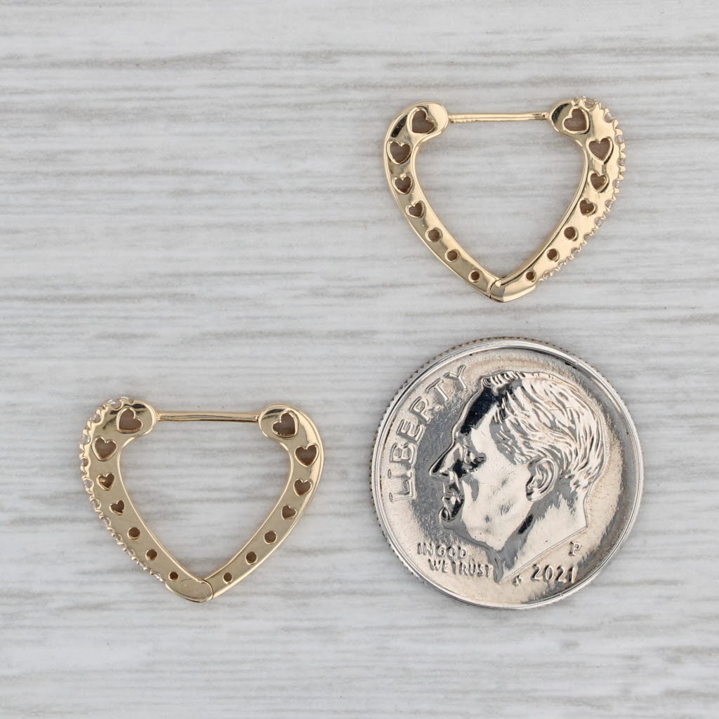 Gray New 0.21ctw Diamond Heart Hoop Earrings 14k Yellow Gold Snap Top Hoops