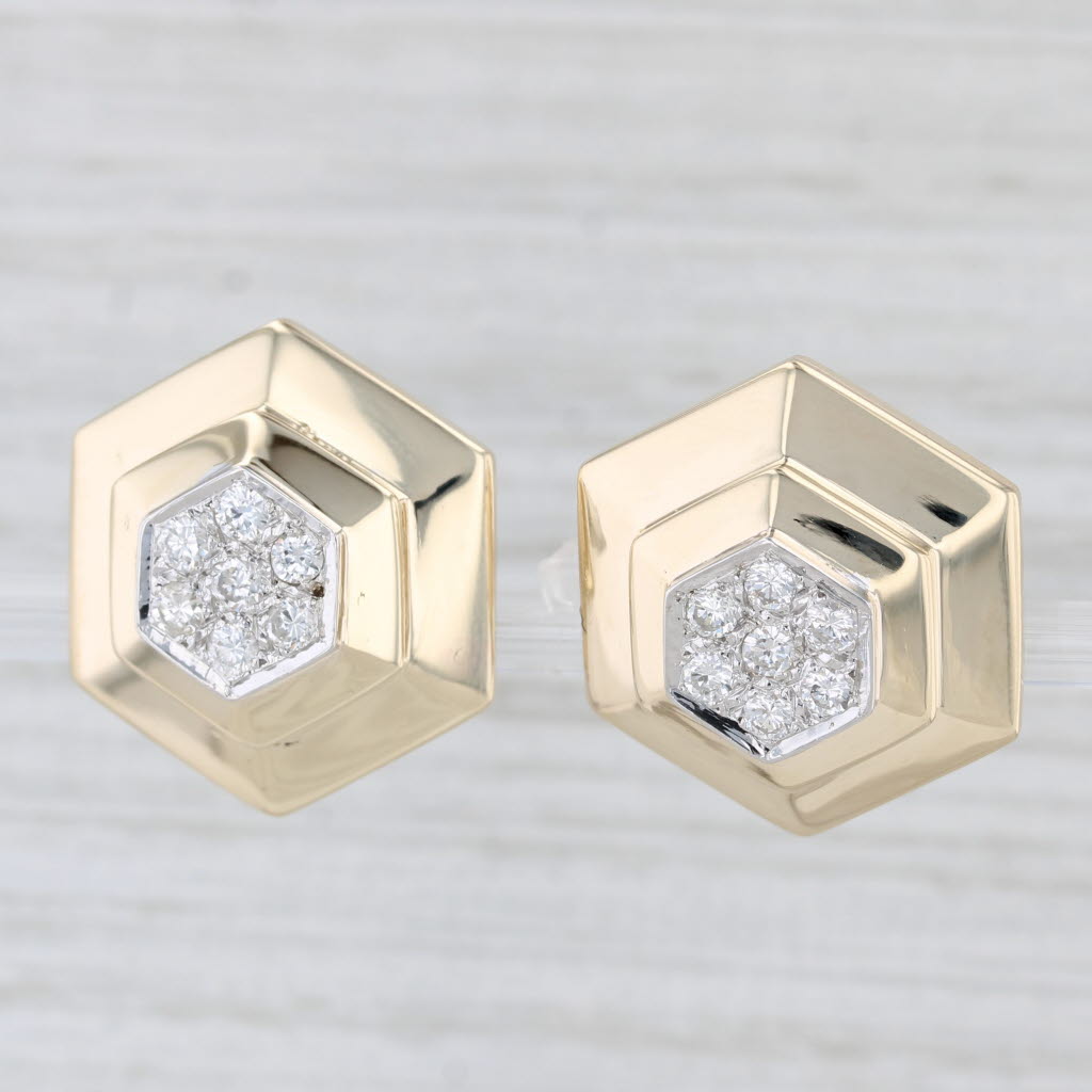 Light Gray 0.70ctw Diamond Cluster Earrings 14k Yellow Gold Pierced Omega Backs