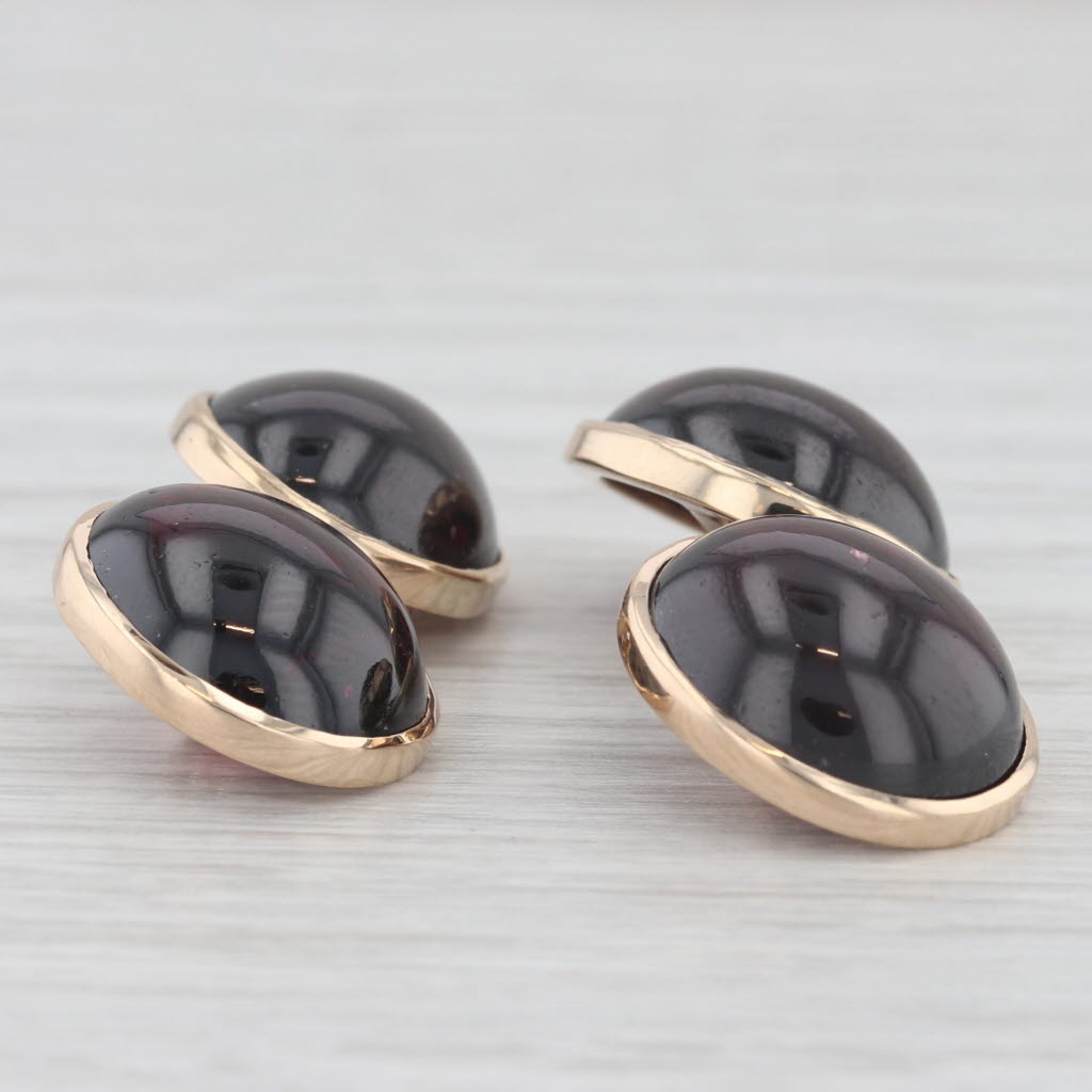 Light Gray Vintage Garnet Oval Cabochon Cufflinks 10k Yellow Gold