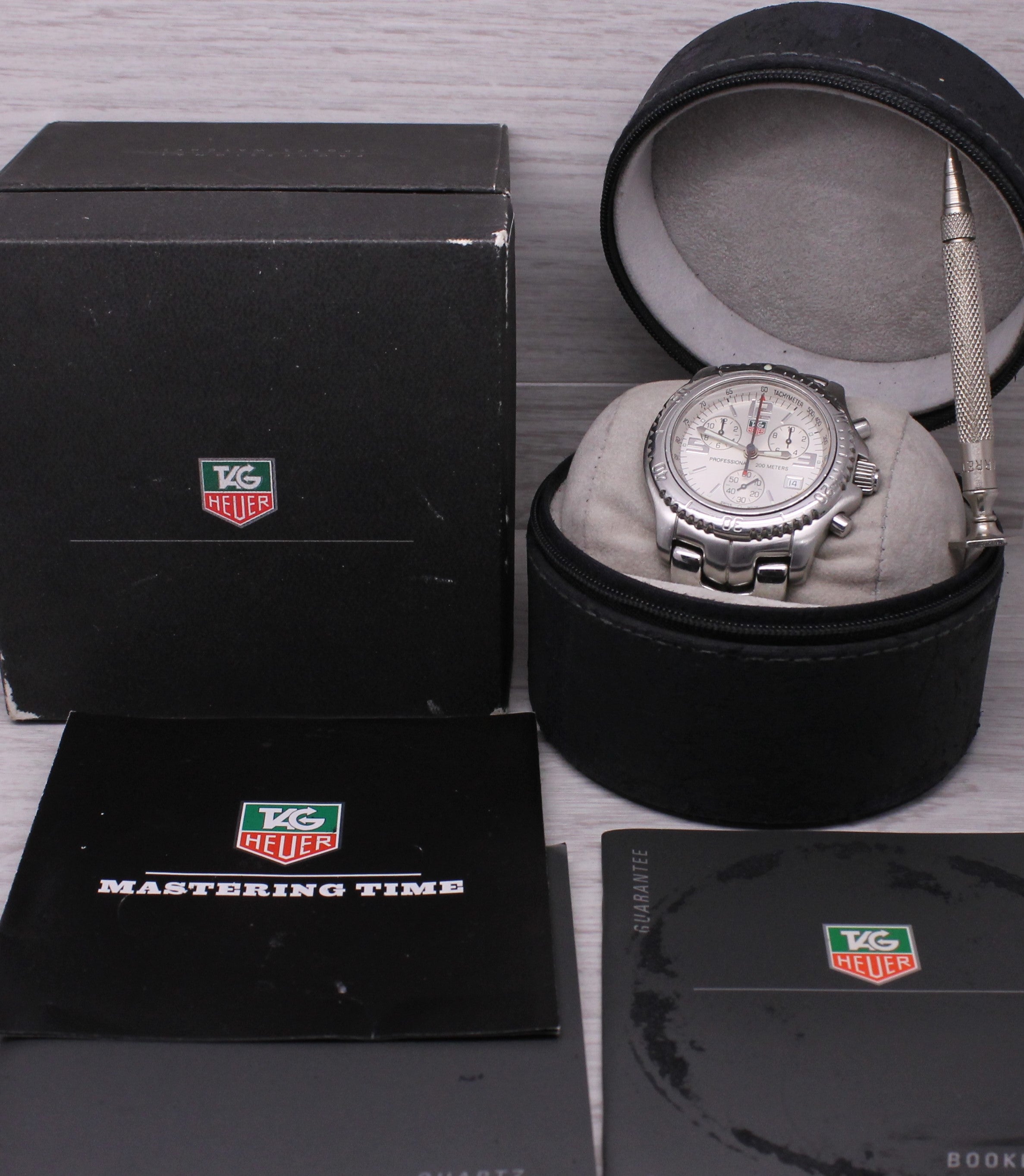 Dark Slate Gray Tag Heuer CT1112 Mens 41mm Stainless Steel Quartz Chronograph Watch w Box