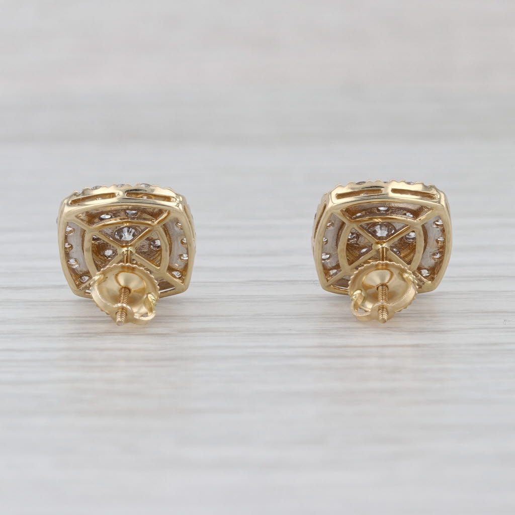 1.65ctw Diamond Cluster Halo Stud Earrings 14k Yellow Gold Screw Back Studs