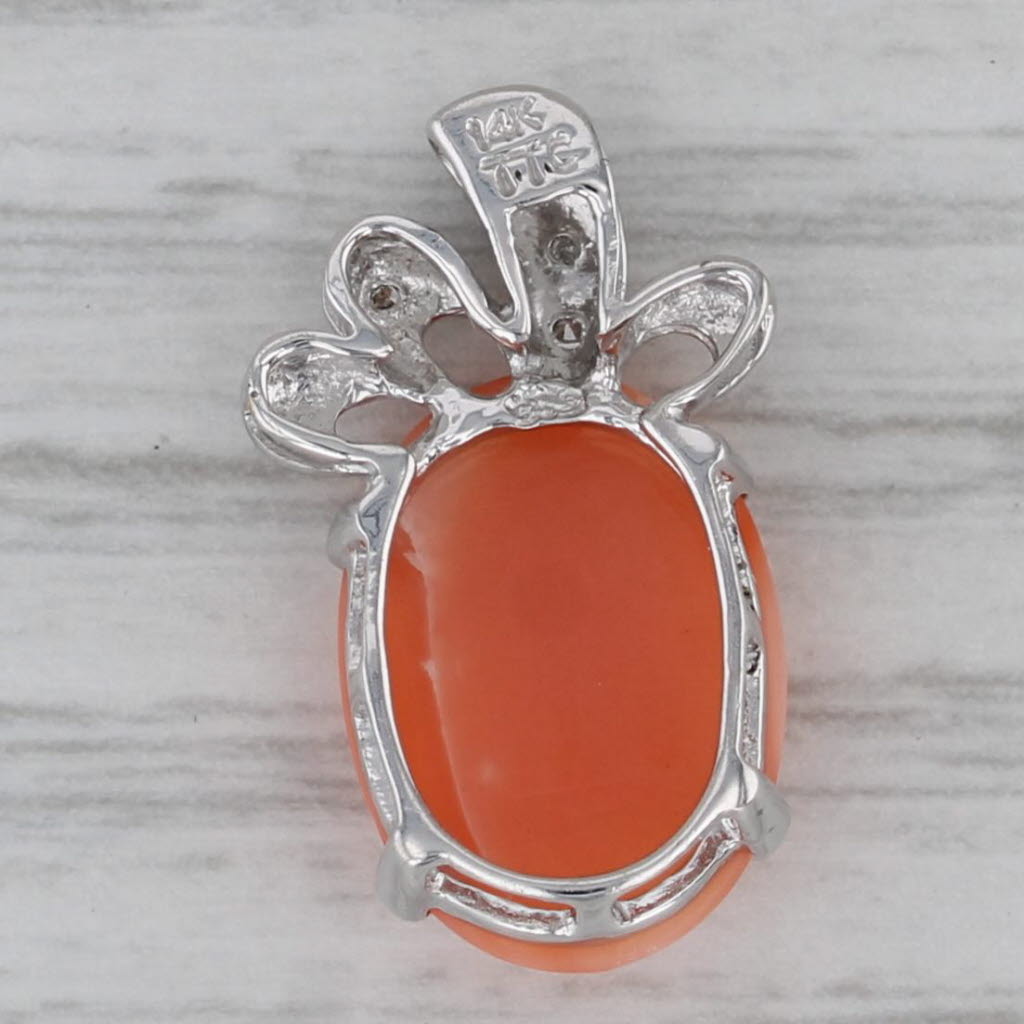 Gray Coral Cabochon Diamond Pendant 14k White Gold