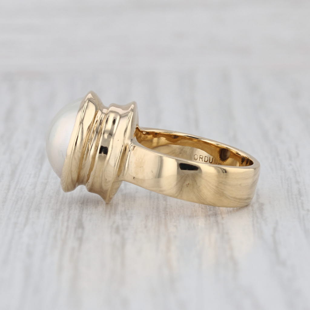 Mabe Pearl Solitaire Ring 18k Yellow Gold Size 6