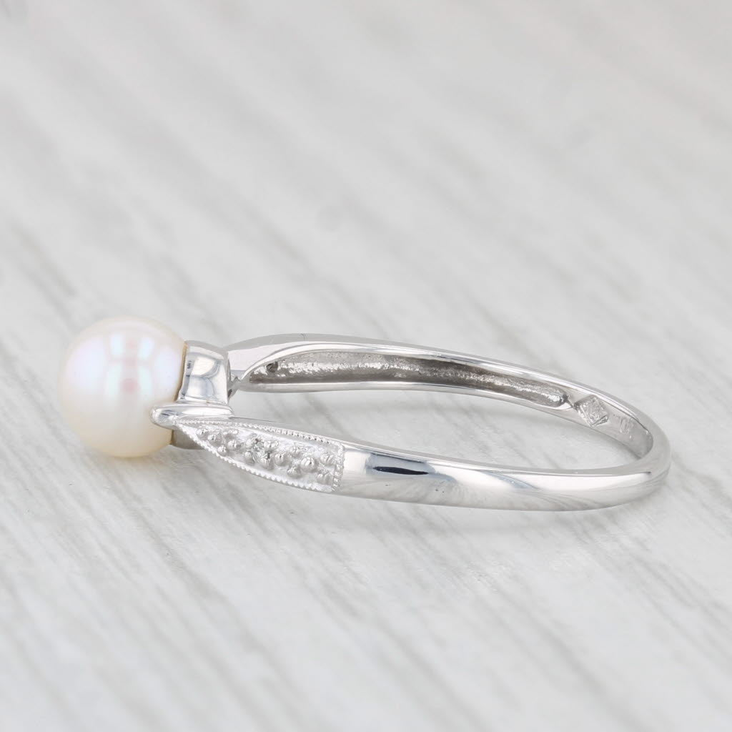 Light Gray Cultured Pearl Diamond Ring 10k White Gold Size 7