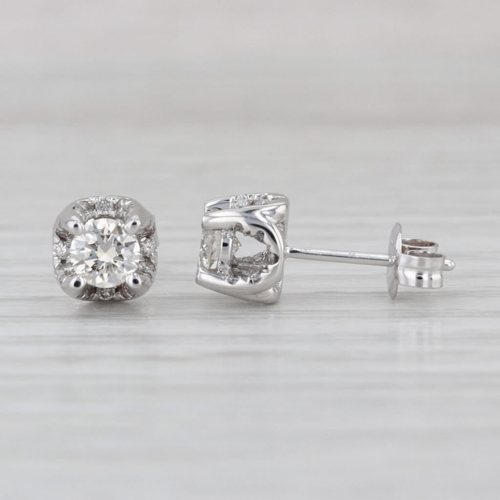 0.90ctw Round Diamond Stud Earrings 14k White Gold Studs