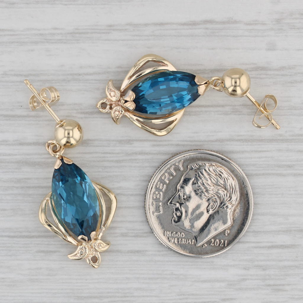 Gray 6.80ctw London Blue Topaz Dangle Earrings 14 Yellow Gold Marquise Drops
