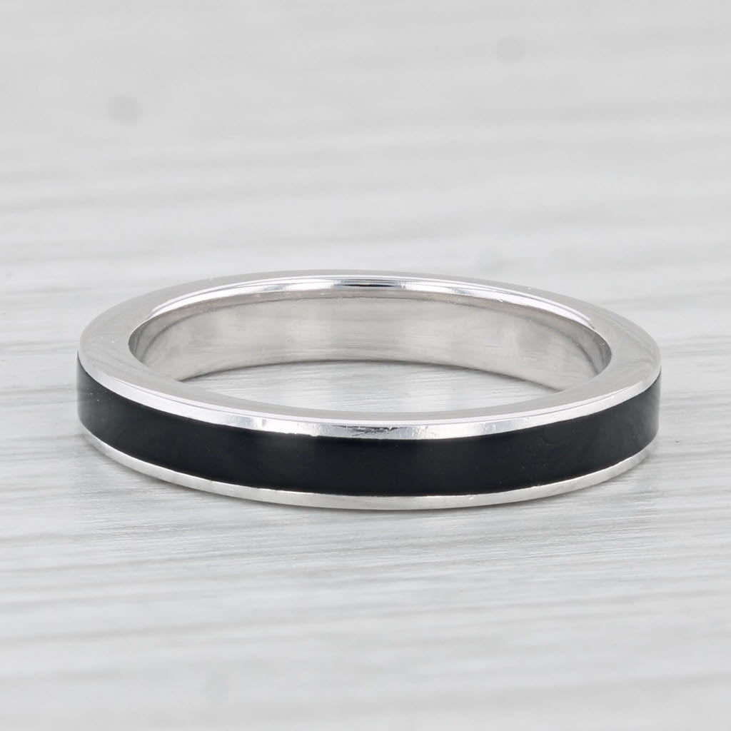 Light Gray Hidalgo Black Enamel Ring 18k White Gold Size 6.5 Stackable Band