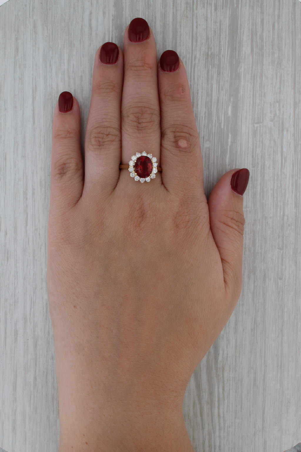 3.05ctw Red Andesine Diamond Halo Ring 14k Yellow Gold Size 9
