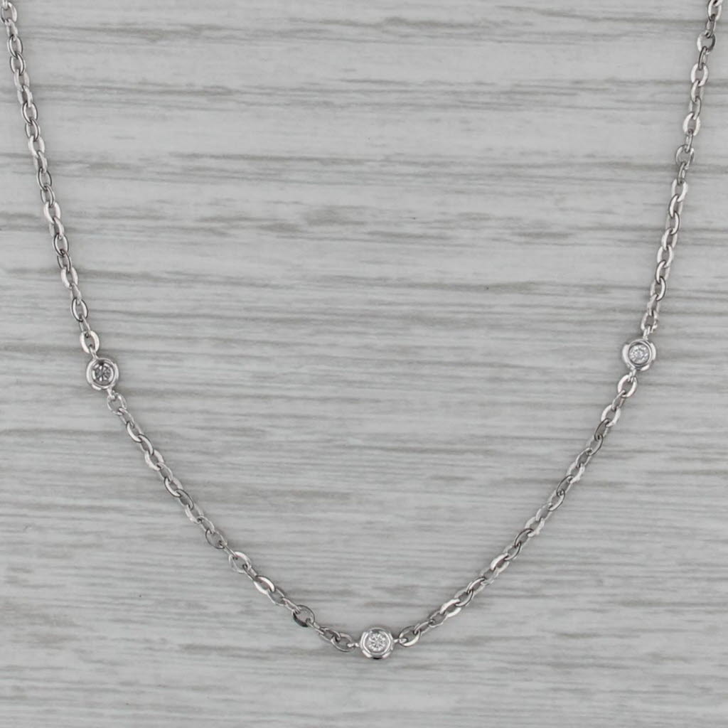 0.14ctw Diamonds by the Yard Station Necklace 14k White Gold Cable Chain 16" 18"