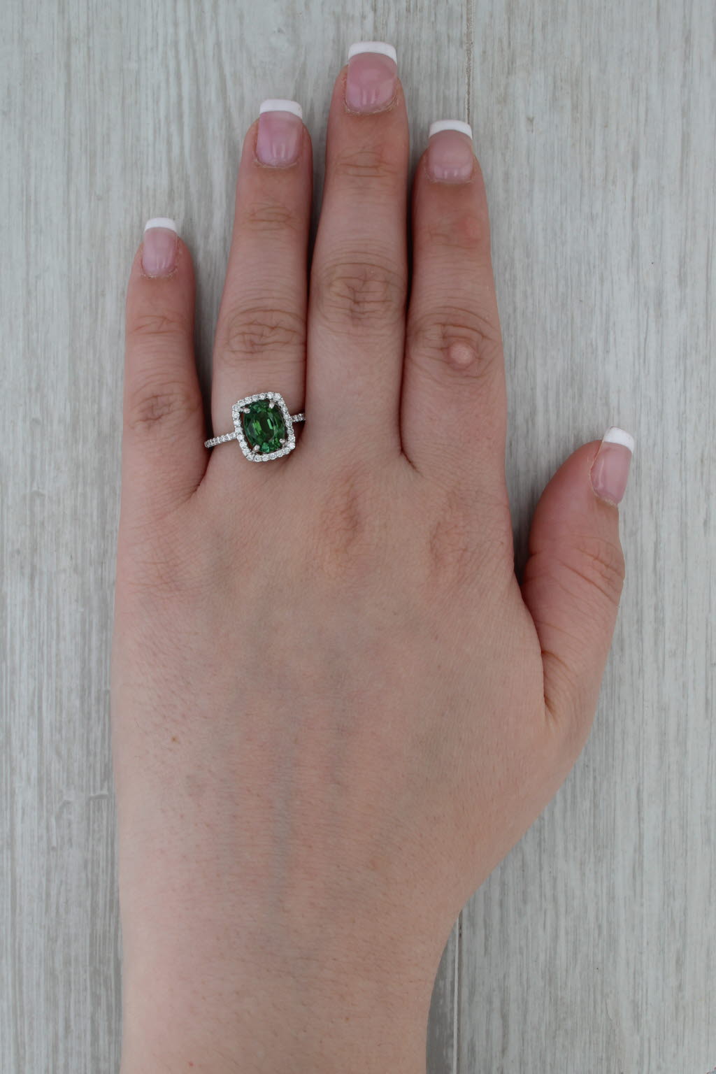 2.46ctw Green Tourmaline Diamond Halo Ring 14k White Gold Size 7.75
