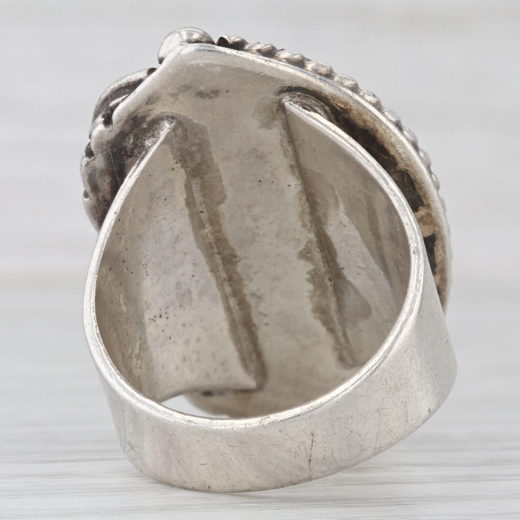Vintage Native American Turquoise Cabochon Ring Sterling Silver Signed Size 9.5