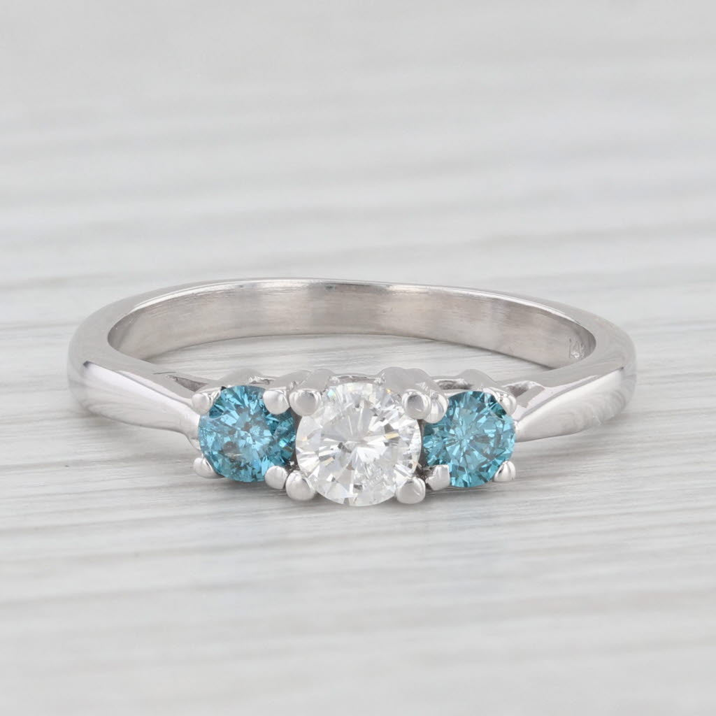 Light Gray 0.50ctw White Blue Diamond 3-Stone Ring 14k White Gold Size 6 Engagement