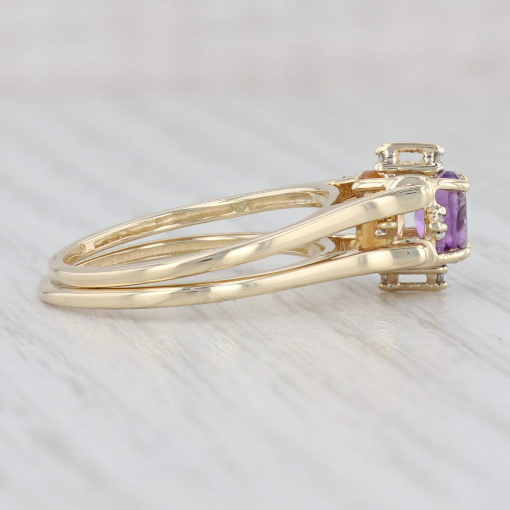 Light Gray 0.86ctw Citrine Amethyst Diamond Reversible Ring 14k Yellow Gold Size 7
