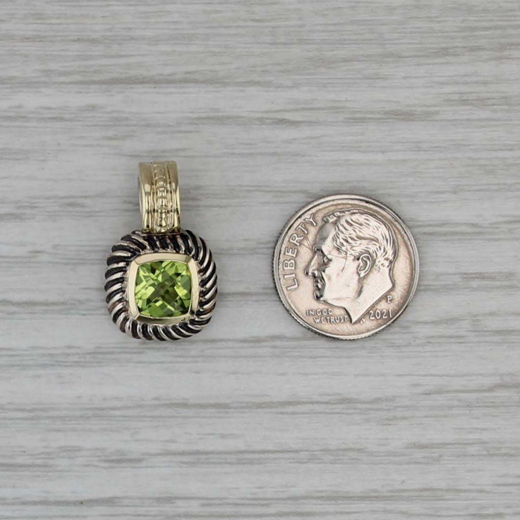David Yurman Albion 1.90ct Peridot Solitaire Pendant Sterling Silver 14k Gold