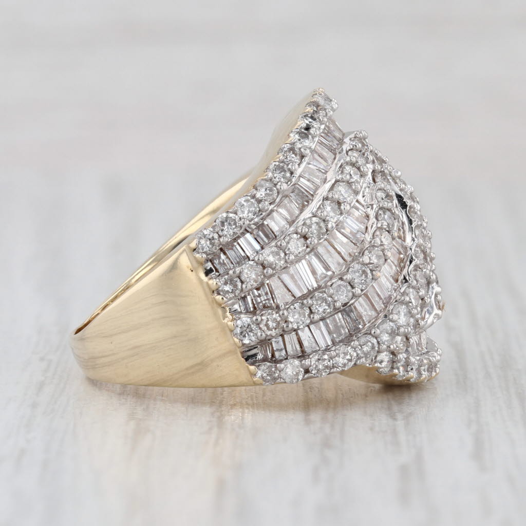 4.20ctw Diamond Cocktail Ring 14k Yellow White Gold Size 8 Overlay Bypass Design