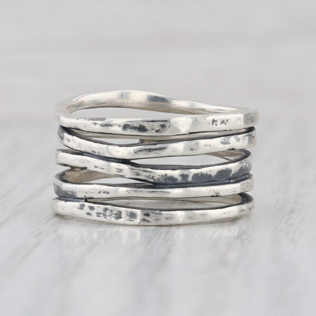 James Avery Stacked Hammered Ring Sterling Silver Size 9 Statement